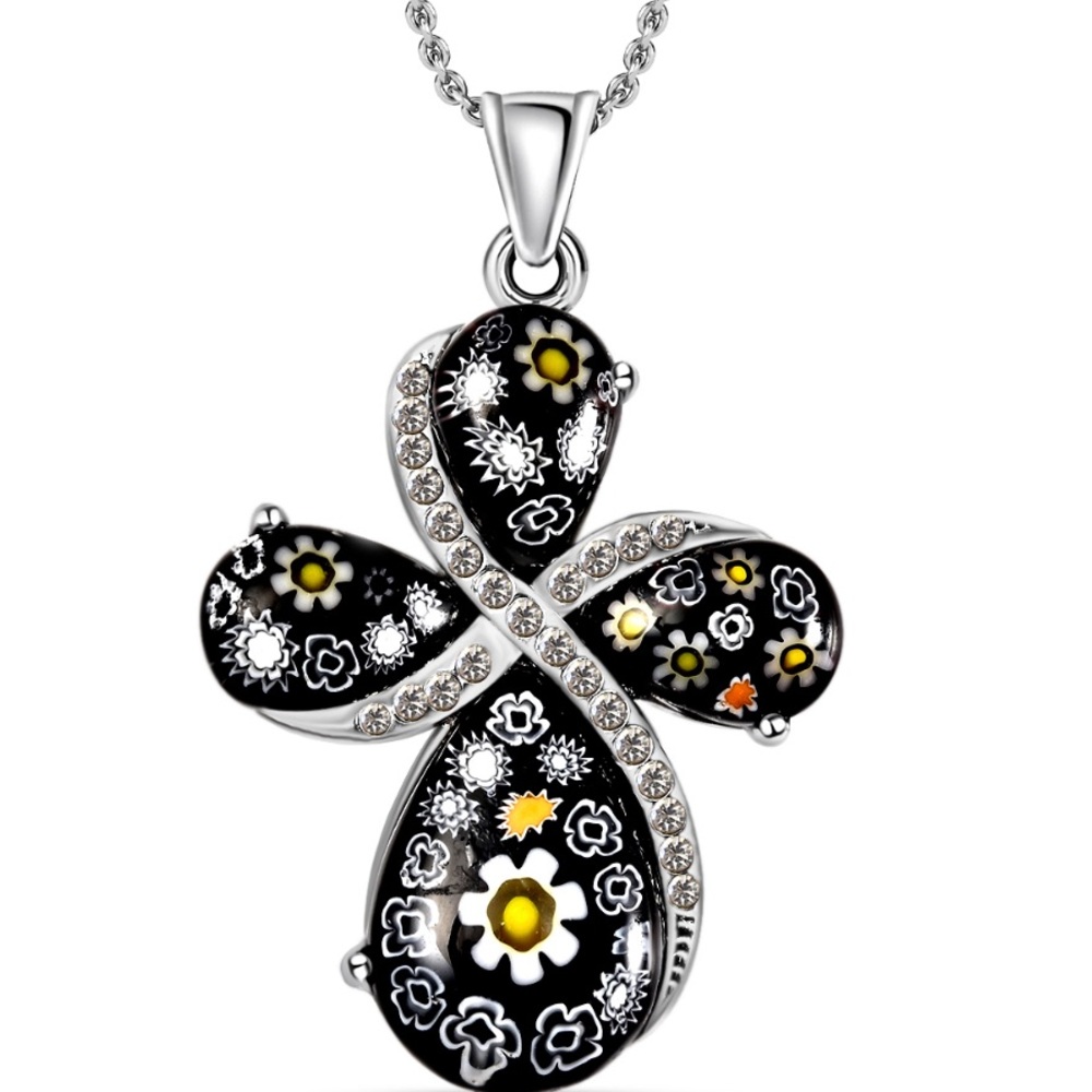 2” Murano Glass CROSS PENDANT on 20” chain